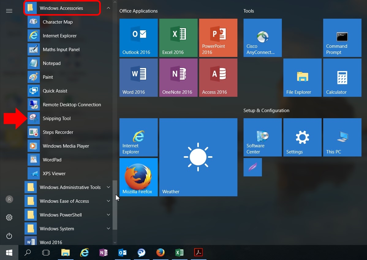 Start Windows Accessories Snipping tool